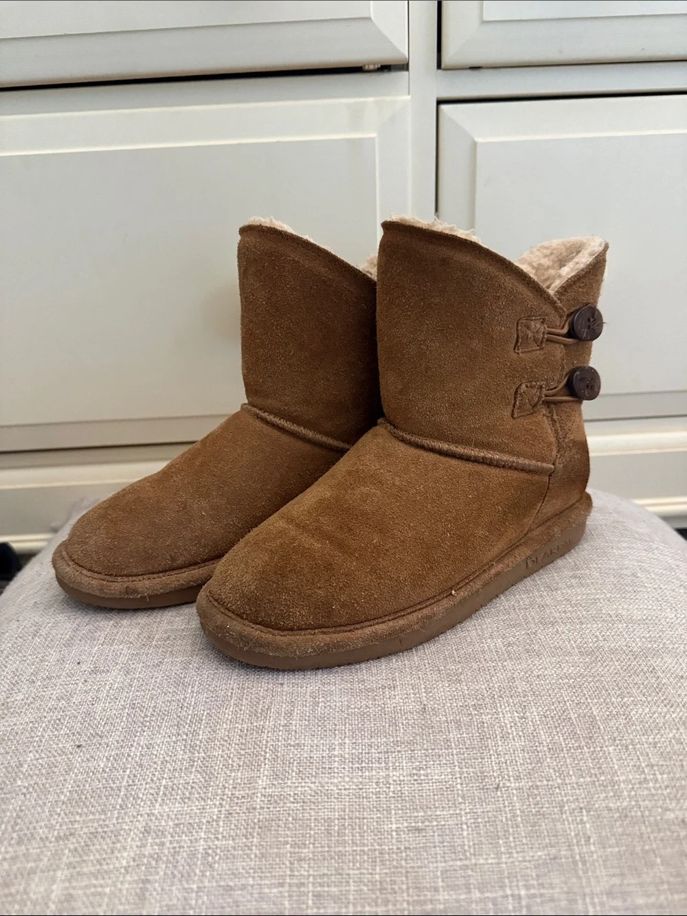 BearPaw Kids Brown Suede Button Short Boots